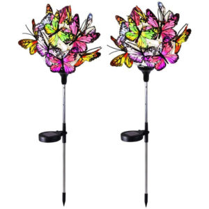 2 Pieces Outdoor Solar Power Garden Lights, Waterproof Butterflies