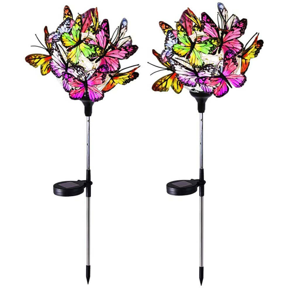 2 Pieces Outdoor Solar Power Garden Lights, Waterproof Butterflies