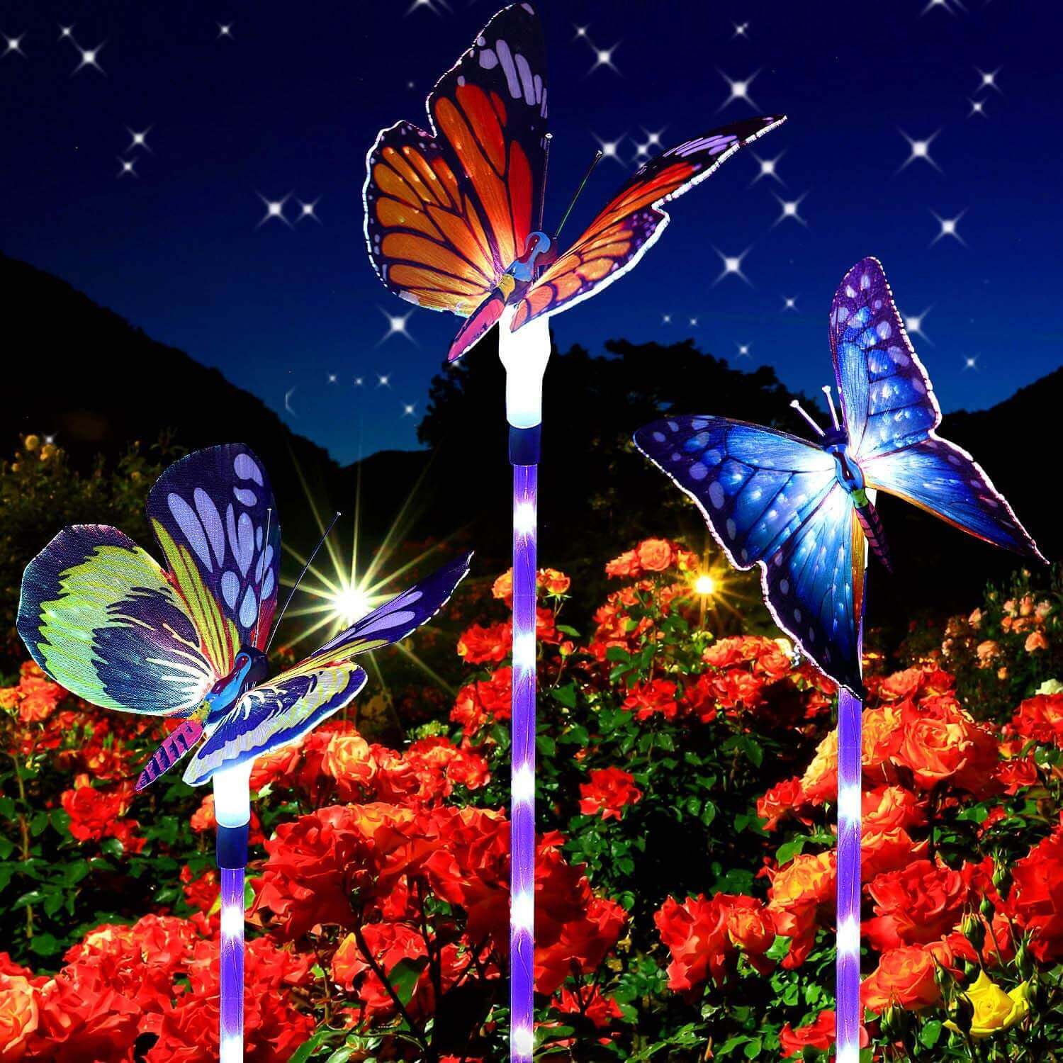 3-Piece Fiber Optic Butterfly Solar Decorative Light Outdoor Multi-Colour